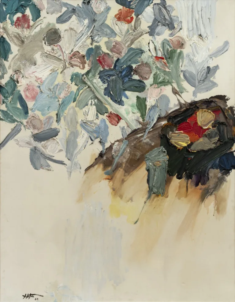 Manoucher Yektai - Painting (Fleurs Sur Fond Blanc, 1962)