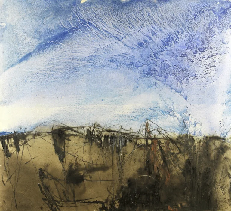 Farideh Lashai - Painting (Abstract Landscape With Blue, 2004)