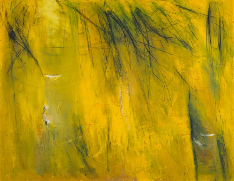 Farideh Lashai - Painting (Abstract Trees In Yellow, 1985)